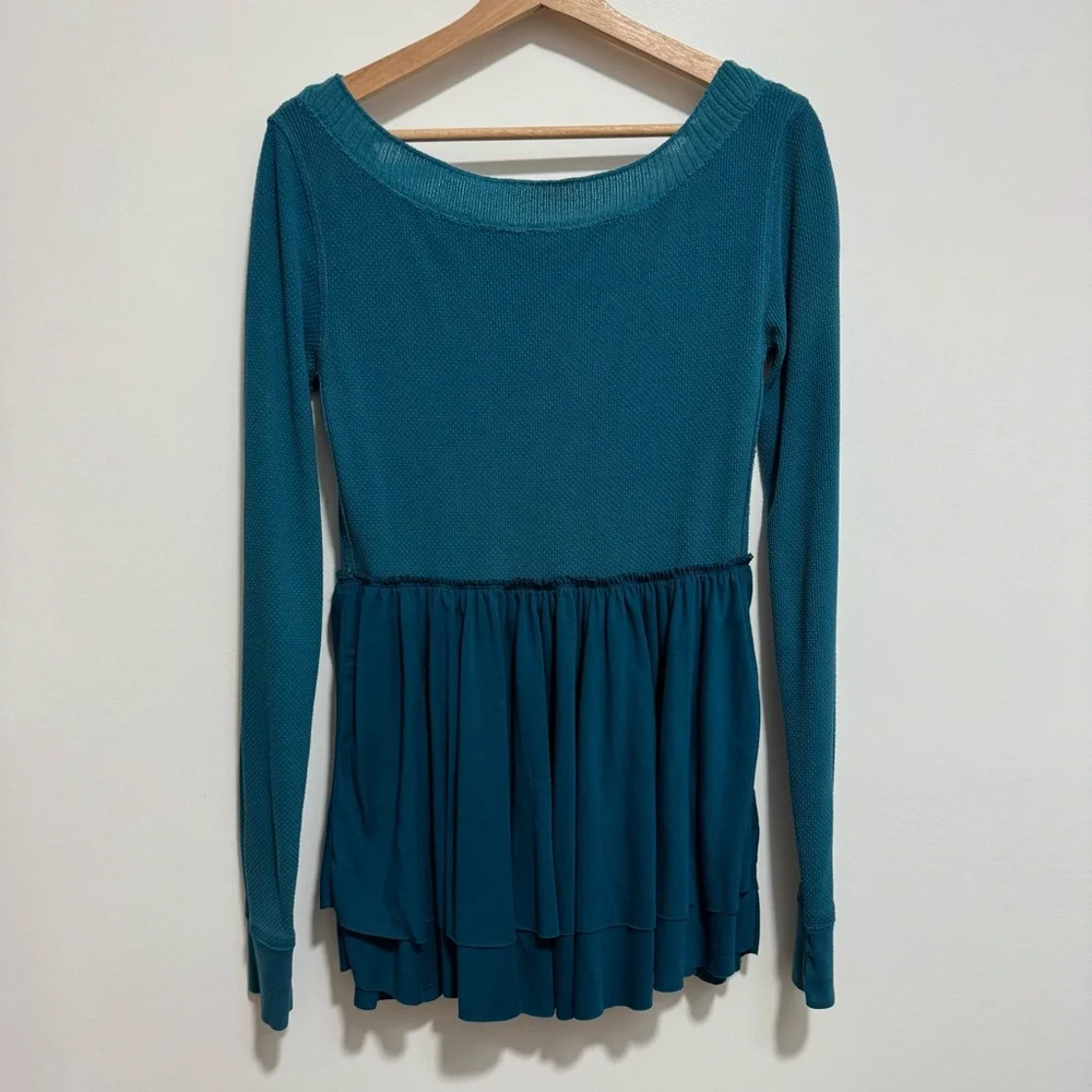 Free People Y2K Thermal Waffle Knit Lace Babydoll Top - Picture 5 of 11